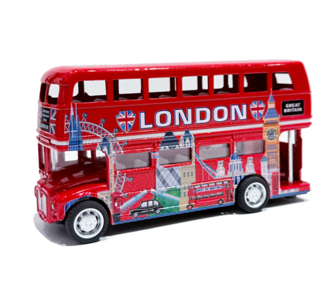 Die Cast London Vintage Printed Bus - Pull back and go action