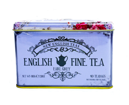 Vintage Floral Classic Tea Tin Powder Blue